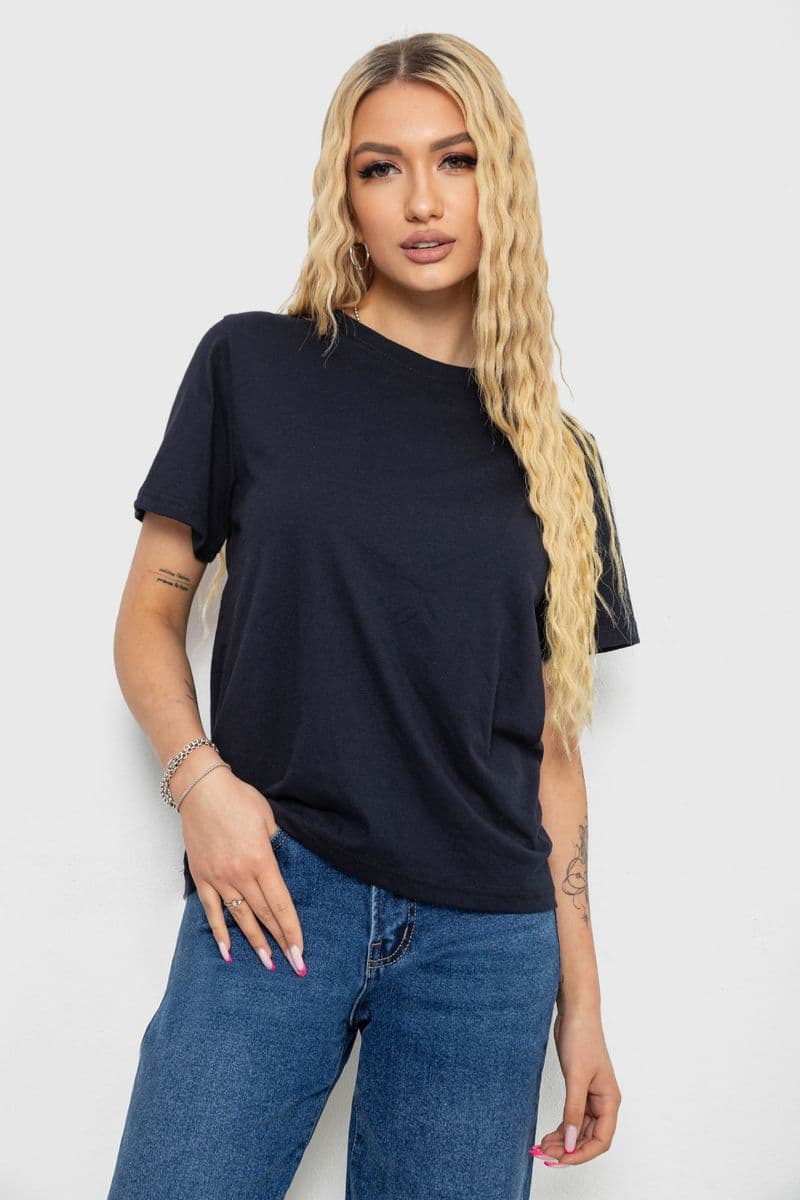 Футболка жіноча однотонна, колір темно-синій, 238R111 - зображення 1