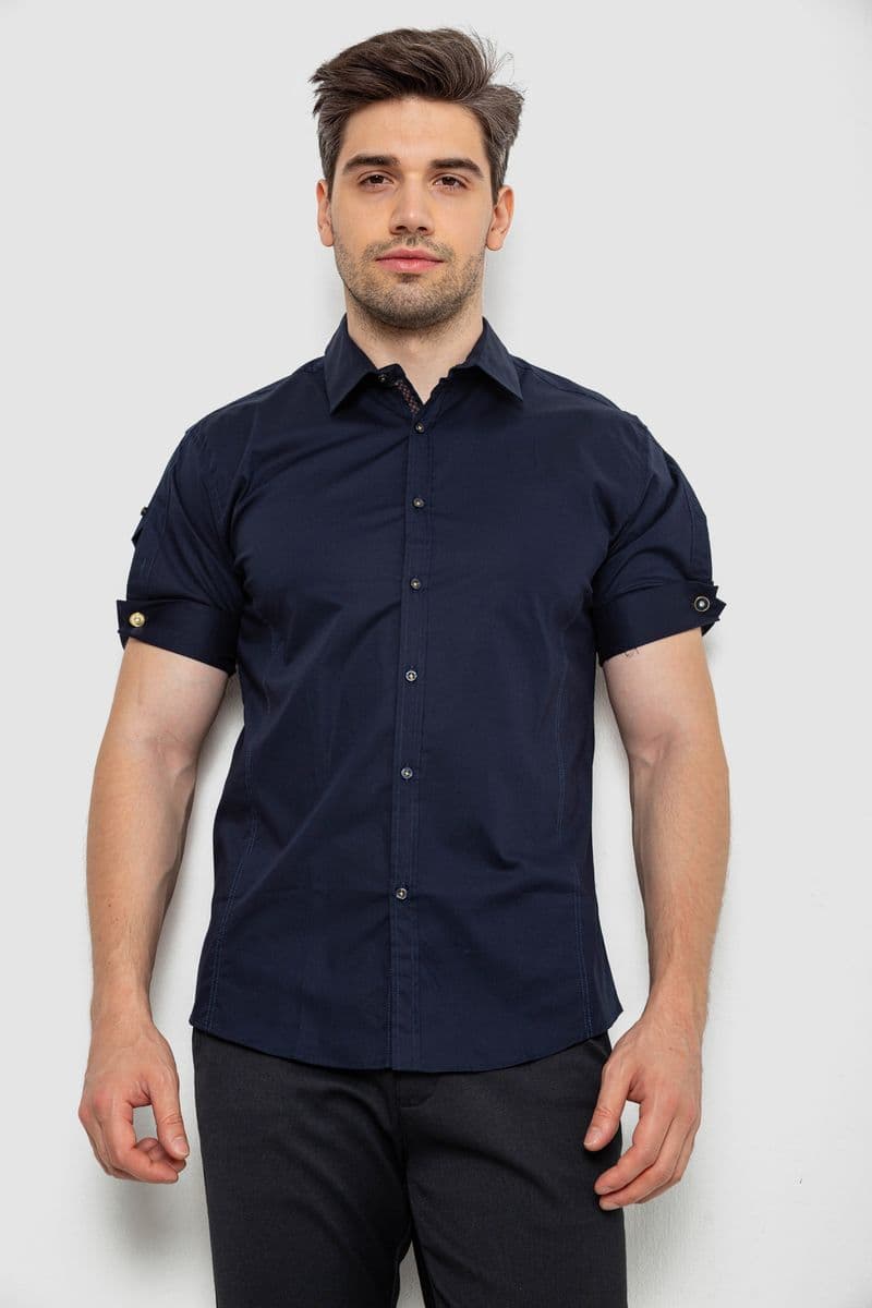 Сорочка чоловіча однотонна, колір синій, 214R5003 - зображення 1