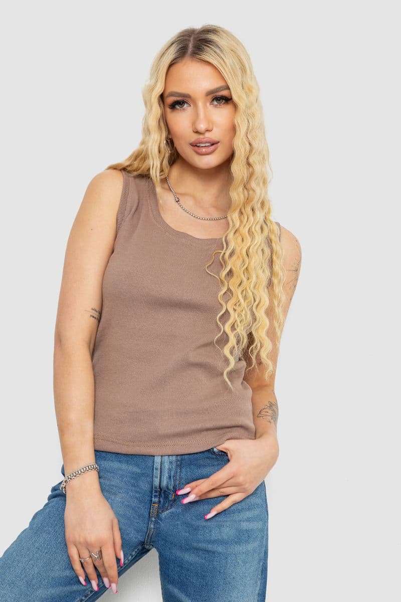 Майка жіноча в рубчик, колір темно-бежевий, 238R117 - зображення 1