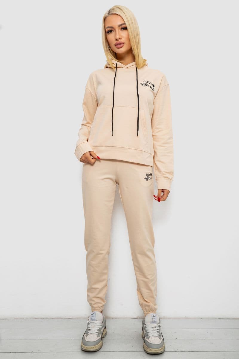 Спортивний костюм жіночий двонитка, колір бежевий, 214R1419-005 - зображення 1