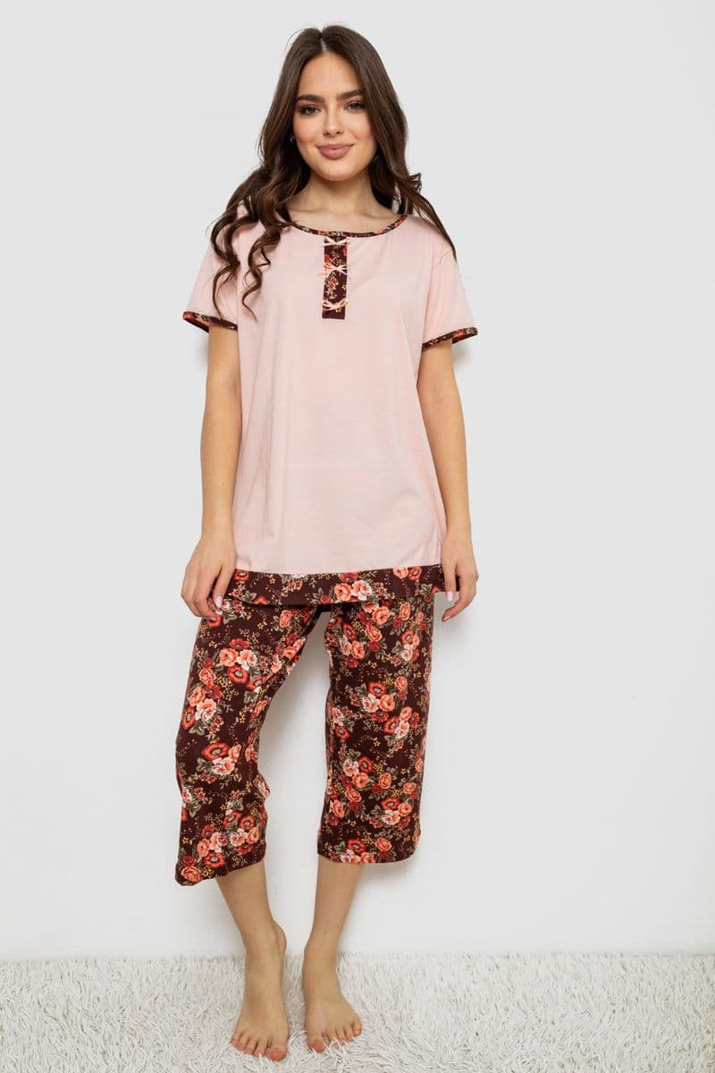 Жіноча піжама з принтом, колір персиковий, 243R1602-005 - зображення 1