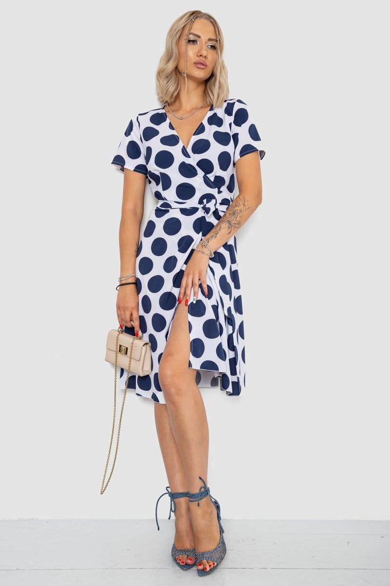 Сарафан у горох, колір біло-синій, 241R165 - зображення 1