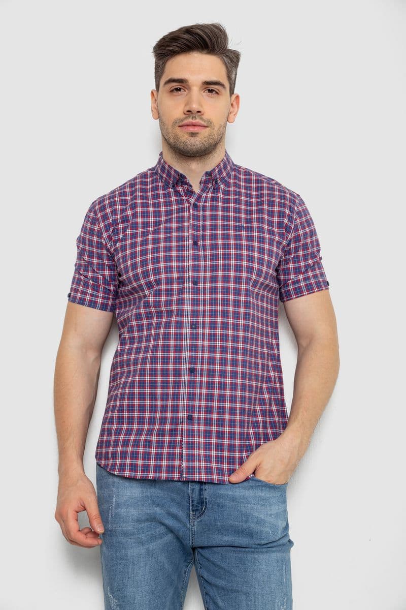 Сорочка чоловіча в клітку, колір синій, 214R2445-6 - зображення 1