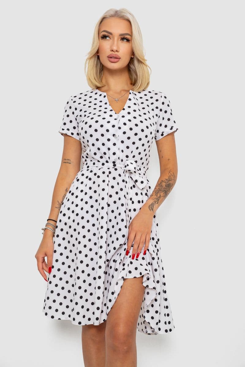 Сукня софт з принтом у горох, колір білий, 230R0032-2 - зображення 1