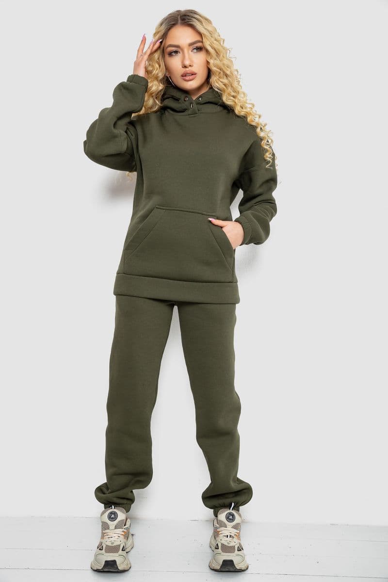 Спортивний костюм жіночий на флісі, колір хакі, 102R7711 - зображення 1