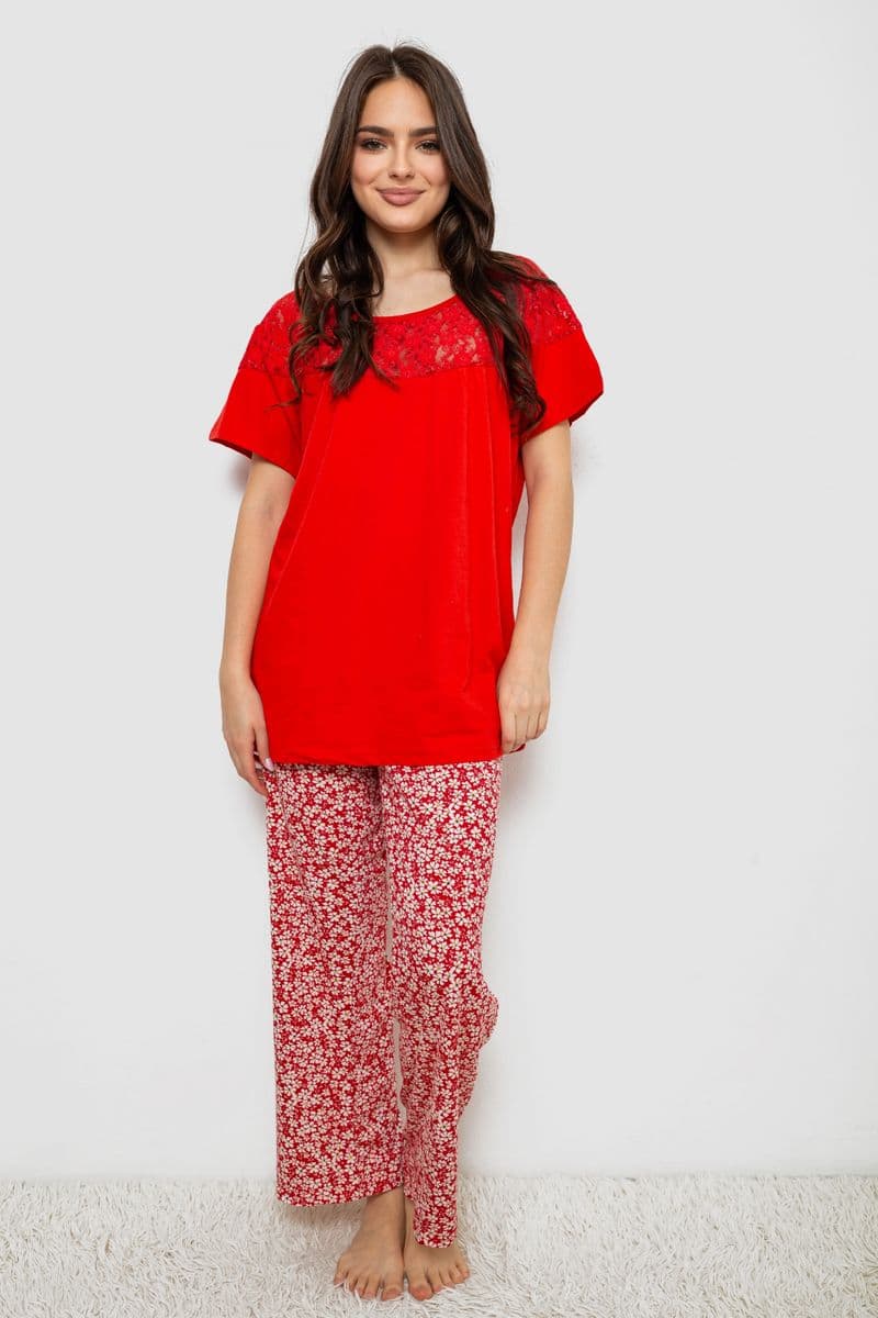 Жіноча піжама з принтом, колір червоний, 243R1600-011 - зображення 1