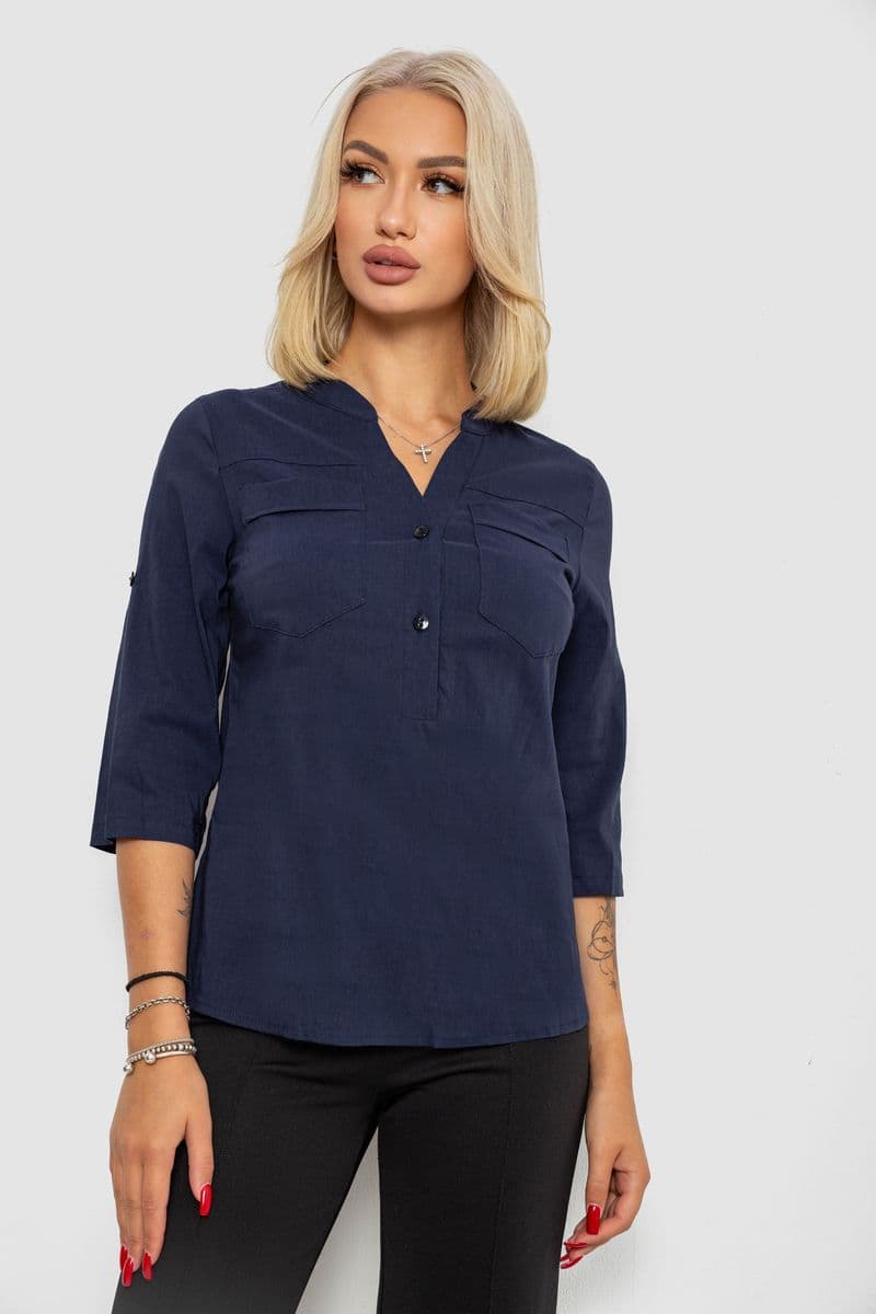 Блуза однотонна, колір синій, 230R96-15 - зображення 1