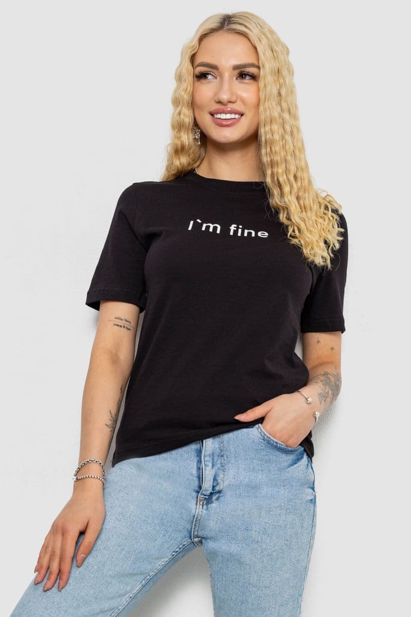 Футболка жіноча з принтом, колір чорний, 241R1833 - зображення 1