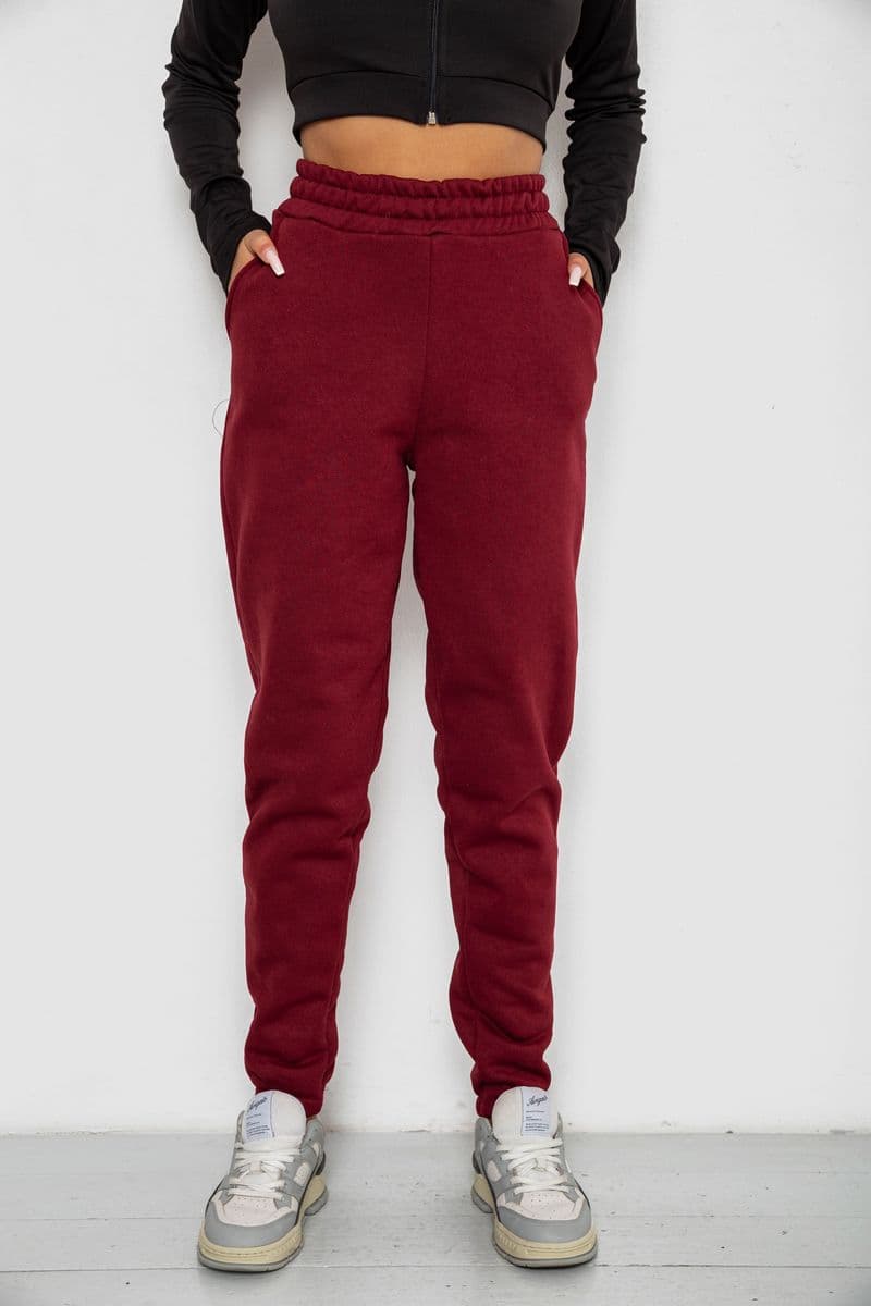 Спортивні штани жіночі на флісі, колір бордовий, 238R58671 - зображення 1
