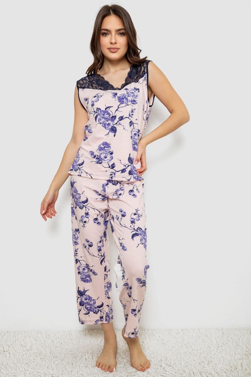 Піжама жіноча з принтом, колір персиковий, 243R1600-018 - зображення 1