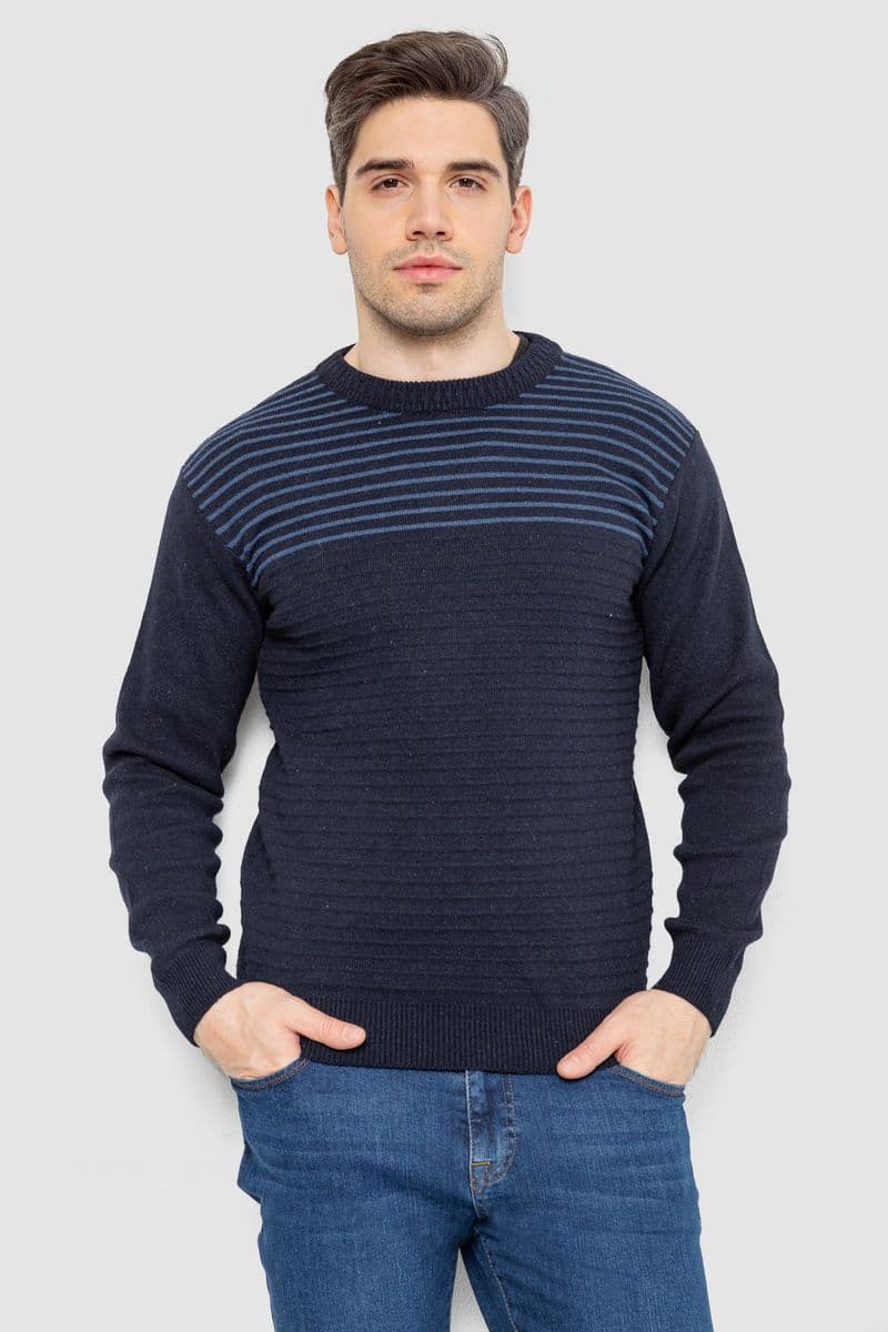 Светр чоловічий в смужку, колір темно-синій, 161R1029 - зображення 1