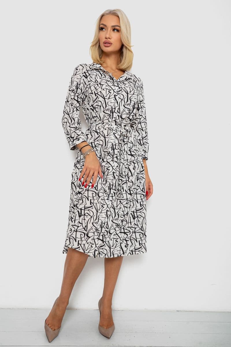 Сукня софт на ґудзиках з принтом, колір білий, 230R117 - зображення 1