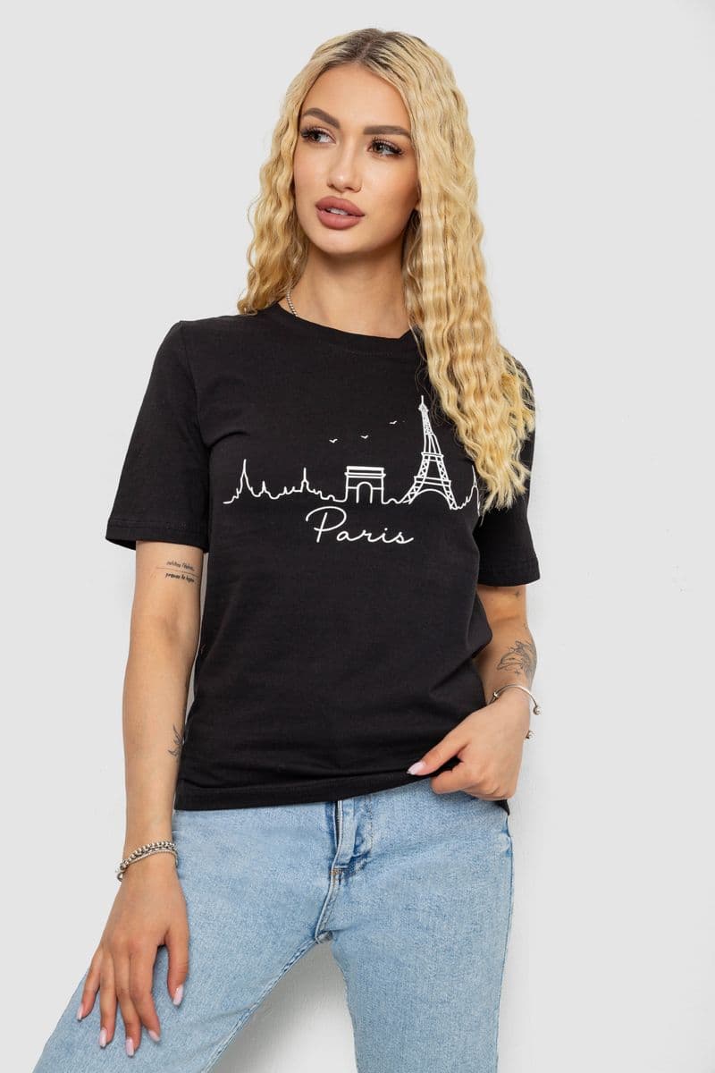 Футболка жіноча з принтом, колір чорний, 241R132 - зображення 1