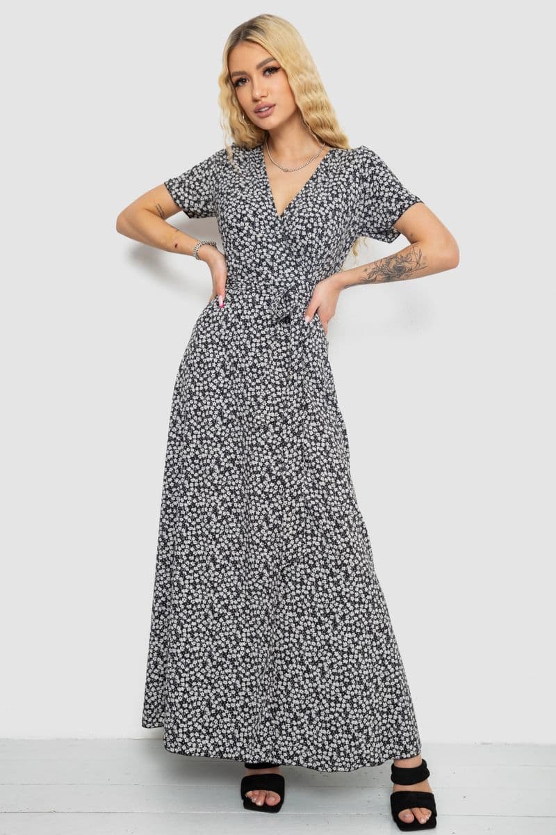 Сарафан на запах софт, колір чорно-білий, 241R184 - зображення 1