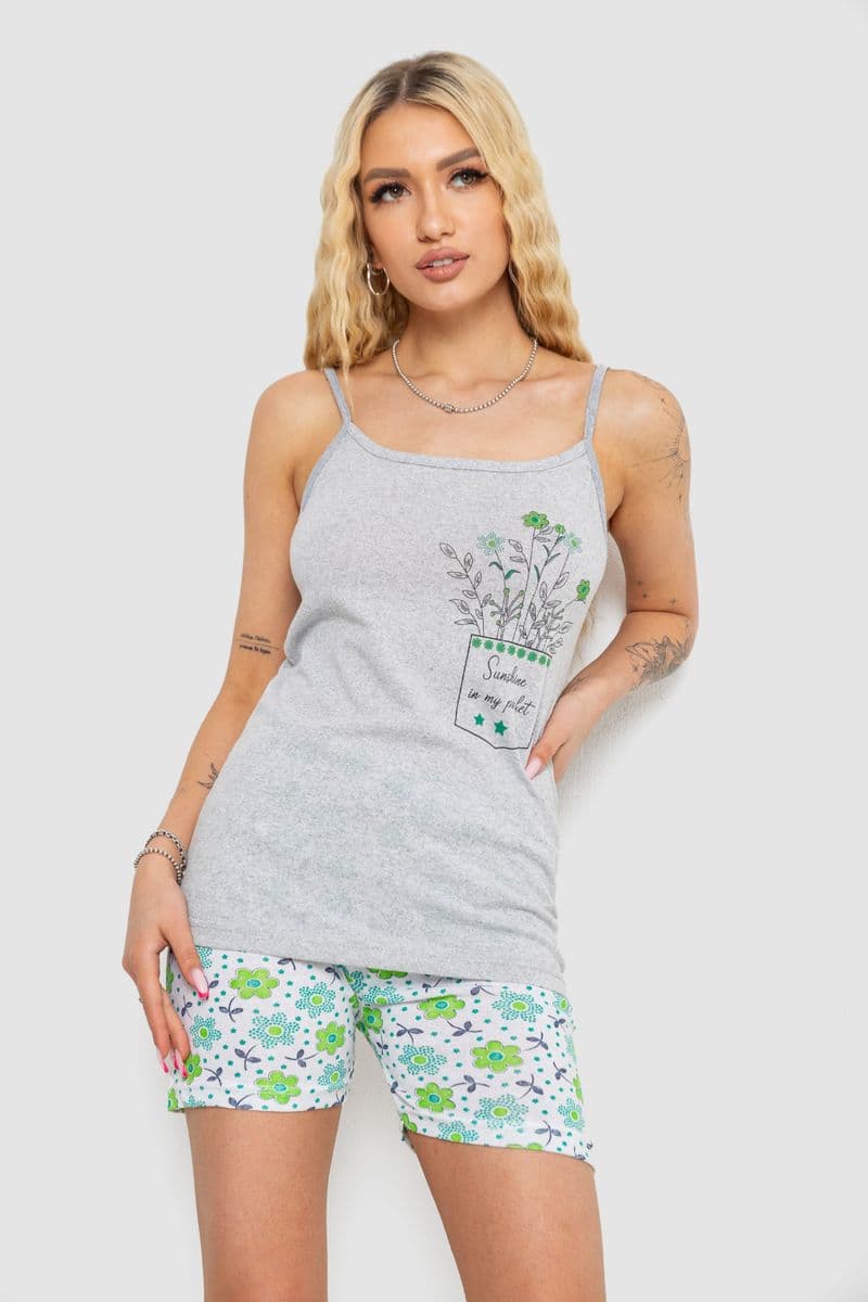 Жіноча піжама з принтом, колір сірий, 238R3052 - зображення 1