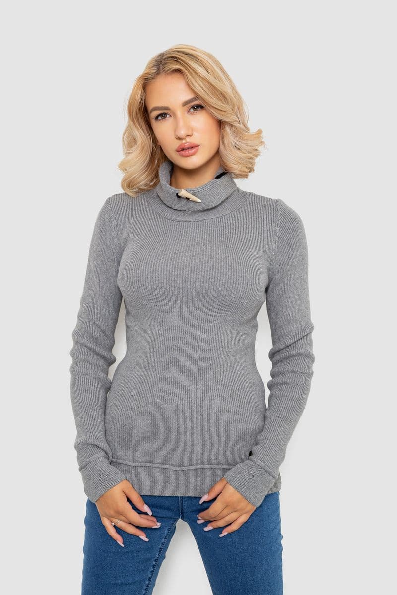 Светр-гольф жіночий однотонний, колір сірий, 247R3287 - зображення 1
