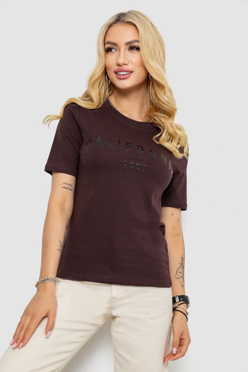 Футболка жіноча з принтом 241R130, колір шоколадний, 241R131 - зображення 1