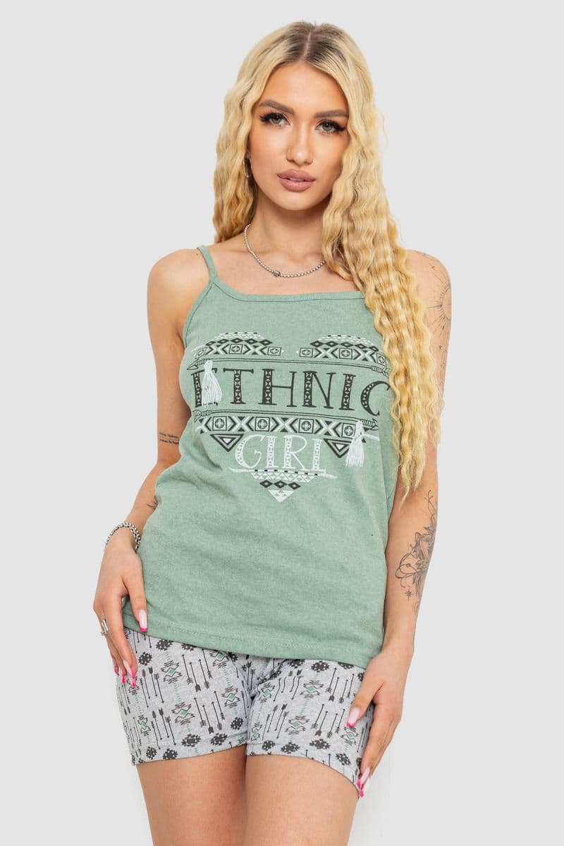 Жіноча піжама з принтом, колір оливковий, 238R3116 - зображення 1