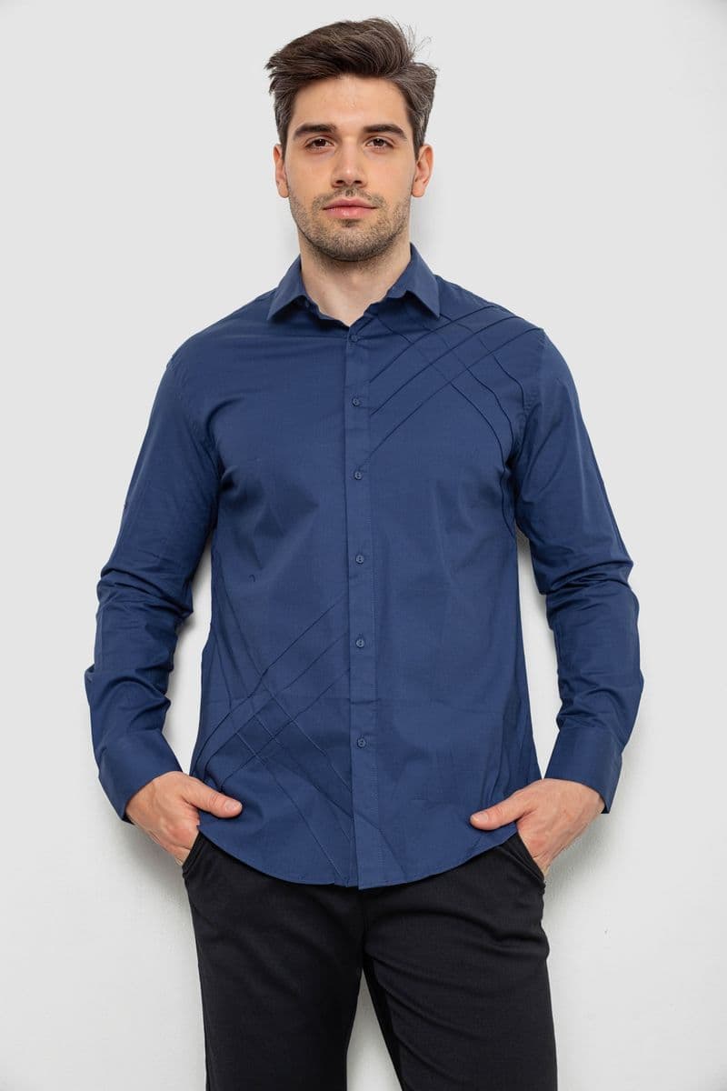 Сорочка чоловіча однотонна, колір синій, 214R7466 - зображення 1