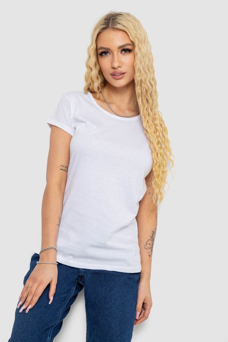 Футболка жіноча однотонна, колір білий, 244R2206 - зображення 1