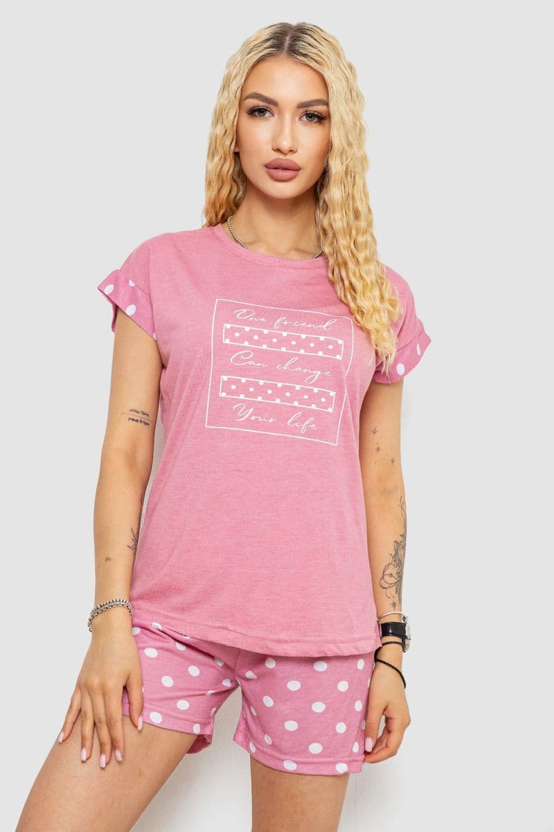 Піжама жіноча з принтом, колір пудровий, 243R2110 - зображення 1