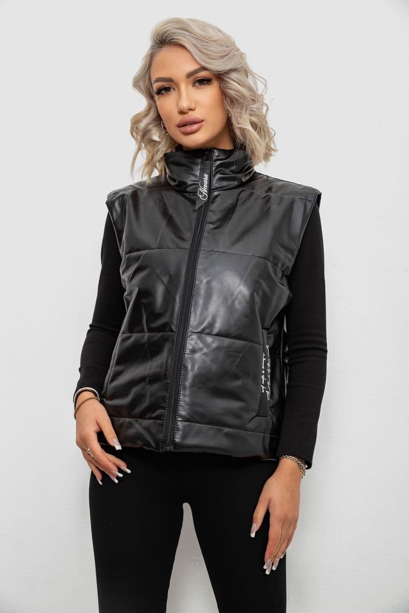Жилет жіночий демісезонний екошкіра, колір чорний, 257R98-1 - зображення 1