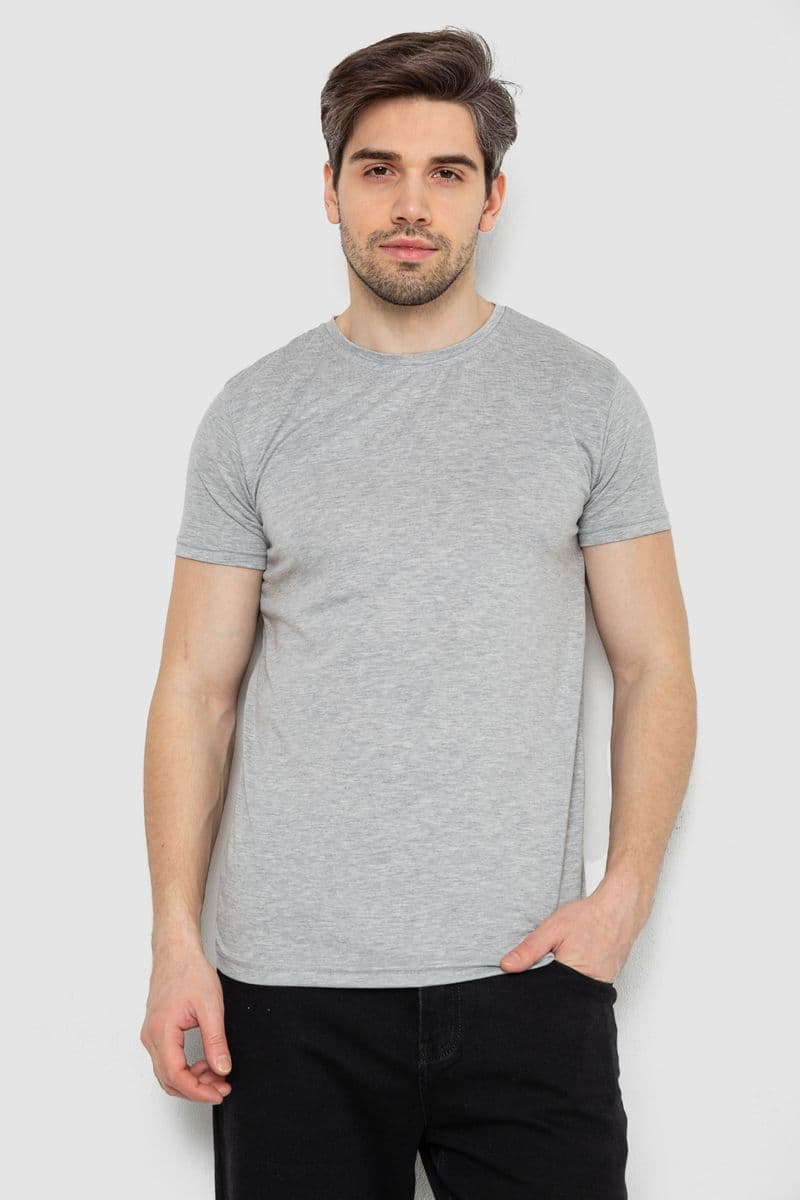 Футболка чоловіча однотонна базова, колір світло-сірий, 244R2408 - зображення 1