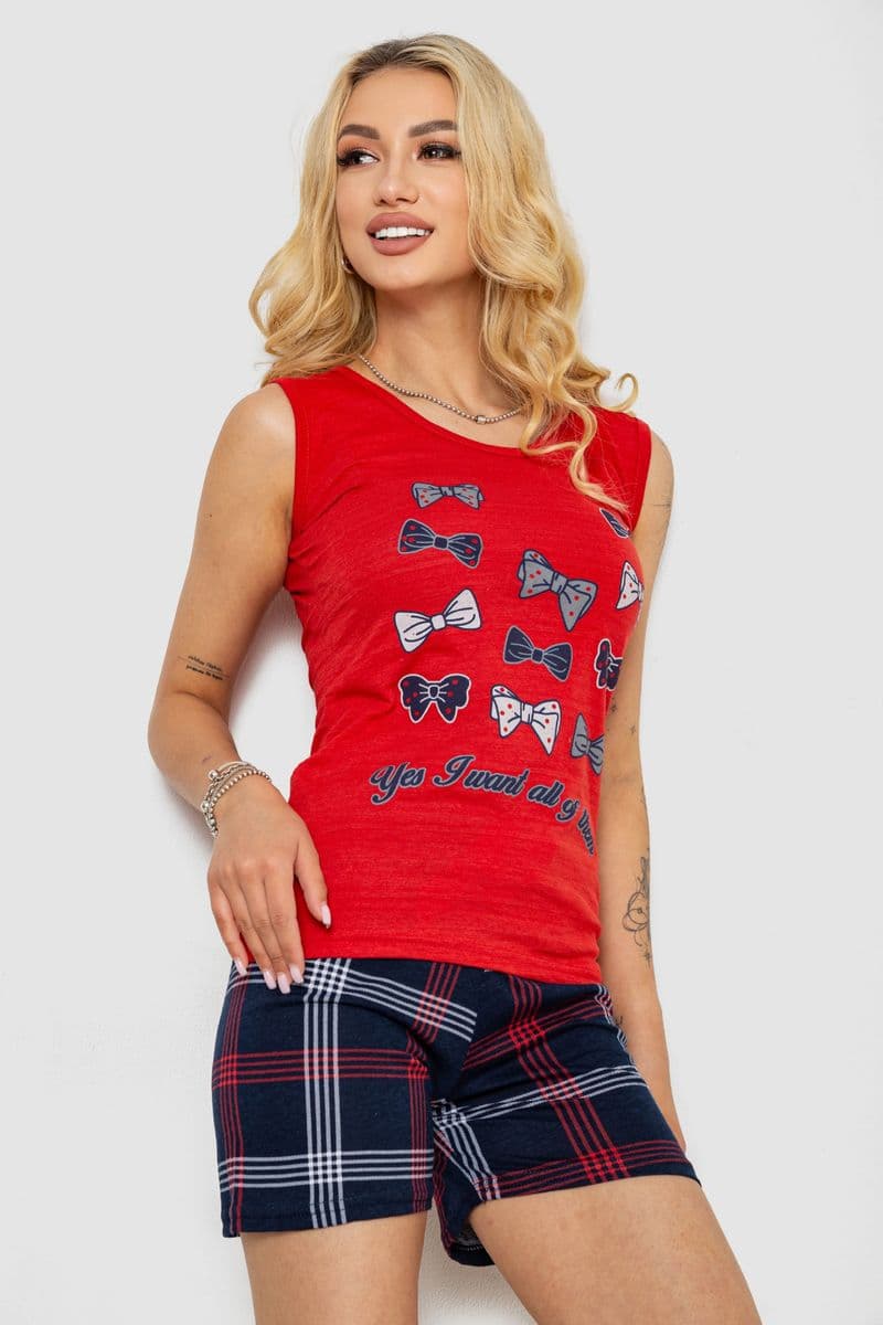 Піжама жіноча з принтом, колір червоний, 243R0148 - зображення 1