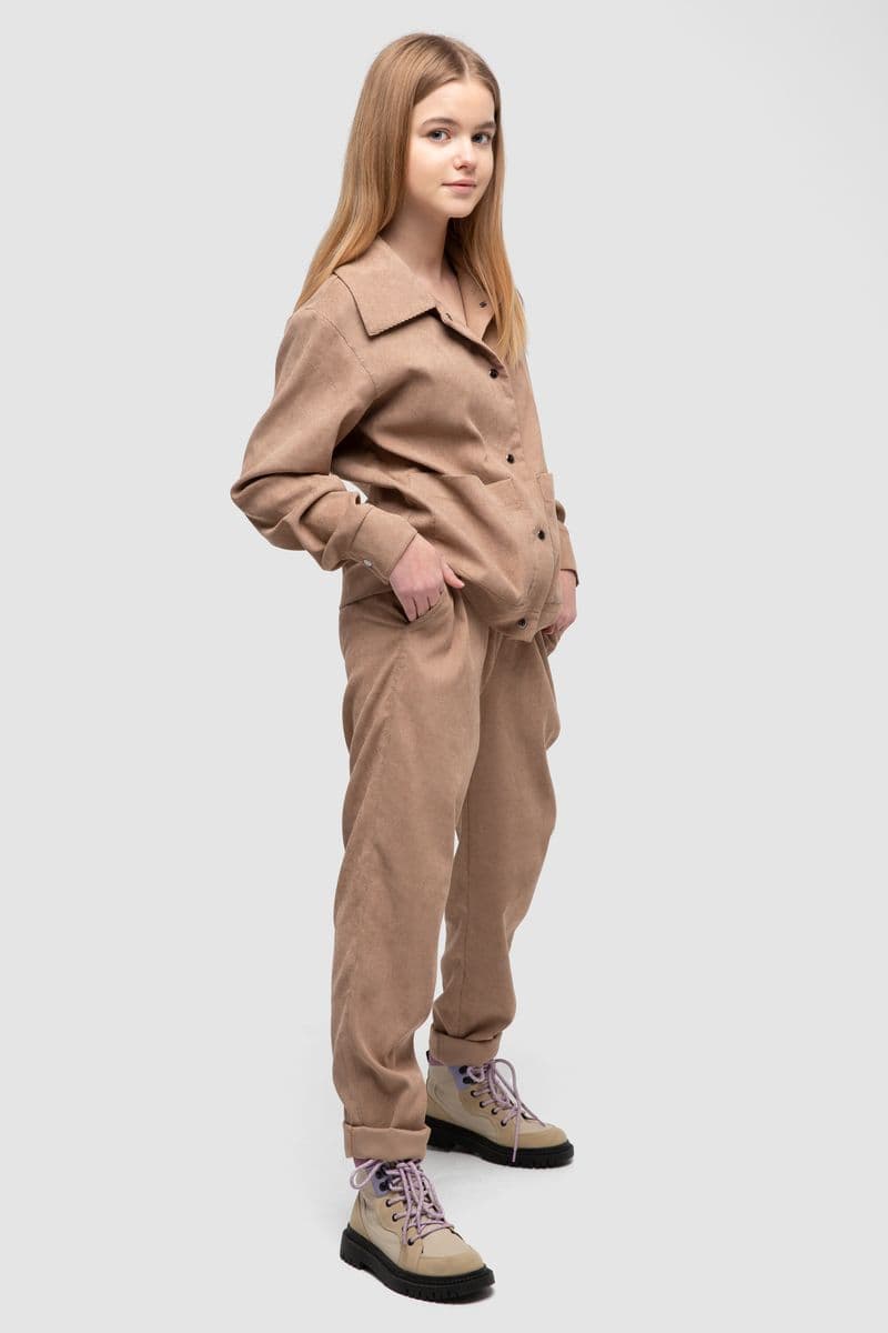 Костюм дитячий для дівчаток вельвет, колір бежевий, 102R1524 - зображення 1