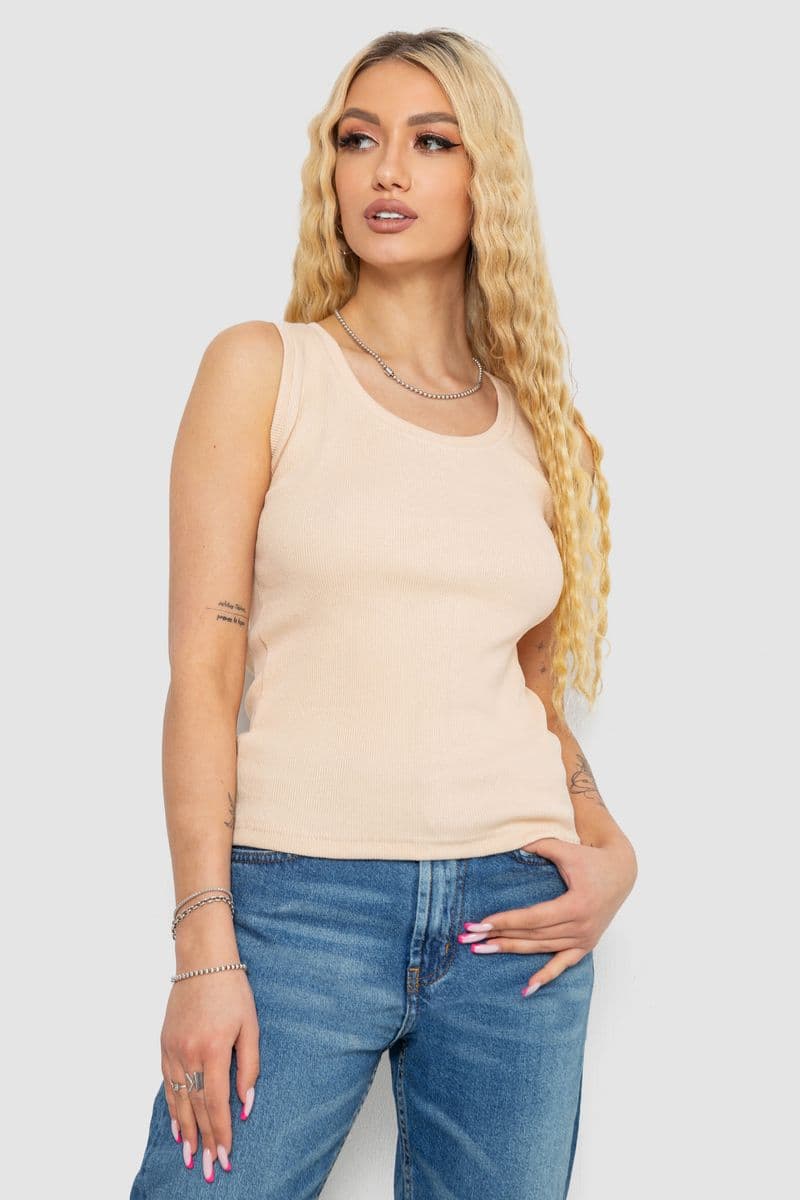 Майка жіноча в рубчик, колір бежевий, 238R117 - зображення 1