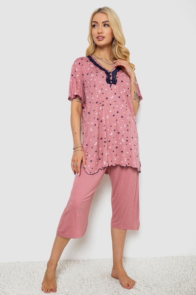 Піжама жіноча з принтом, колір пудровий, 243R7024 - зображення 1