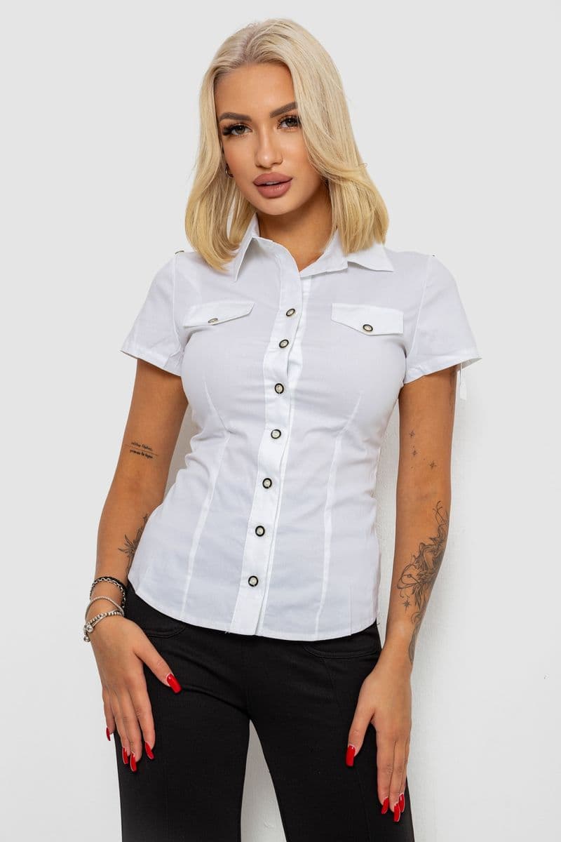 Сорочка жіноча однотонна, колір білий, 230R068-1 - зображення 1