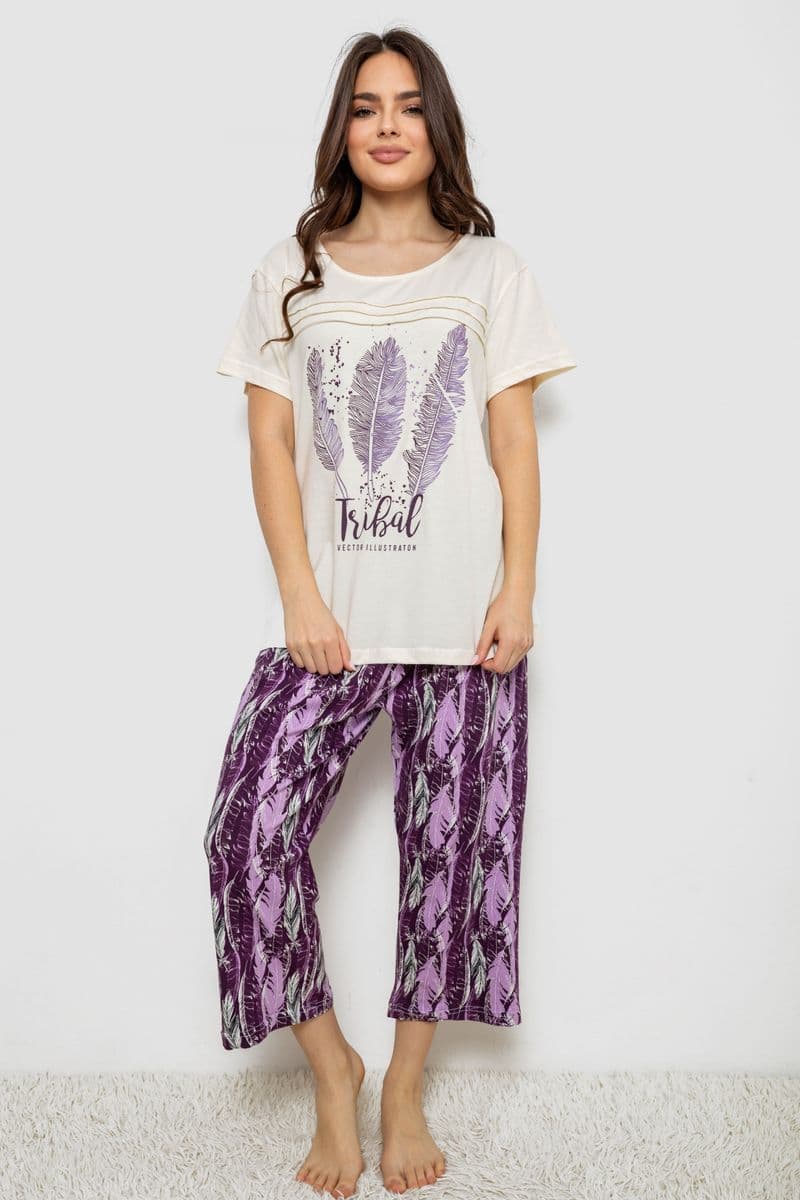 Жіноча піжама з принтом, колір молочний, 243R1602-002 - зображення 1