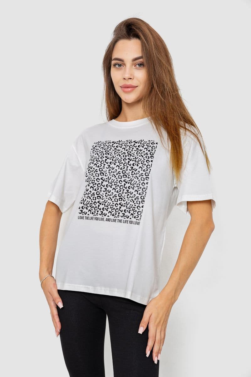 Футболка жіноча з принтом, колір молочний, 102R5258 - зображення 1