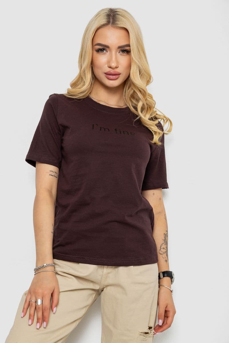 Футболка жіноча з принтом, колір шоколадний, 241R1833 - зображення 1