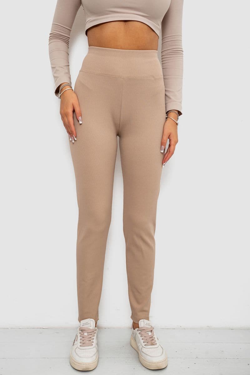 Лосини в рубчик на флісі, колір бежевий, 244R1709-1 - зображення 1