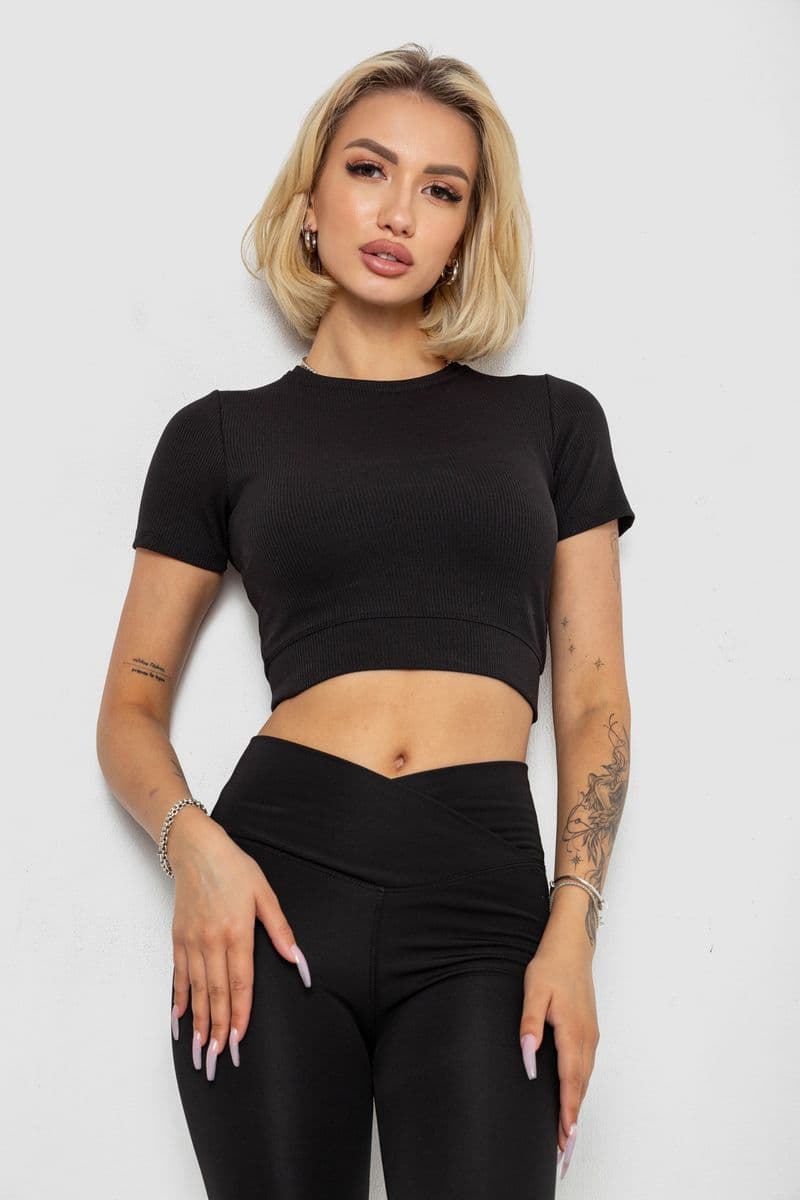 Футболка - топ жіноча в рубчик, колір чорний, 238R58210 - зображення 1