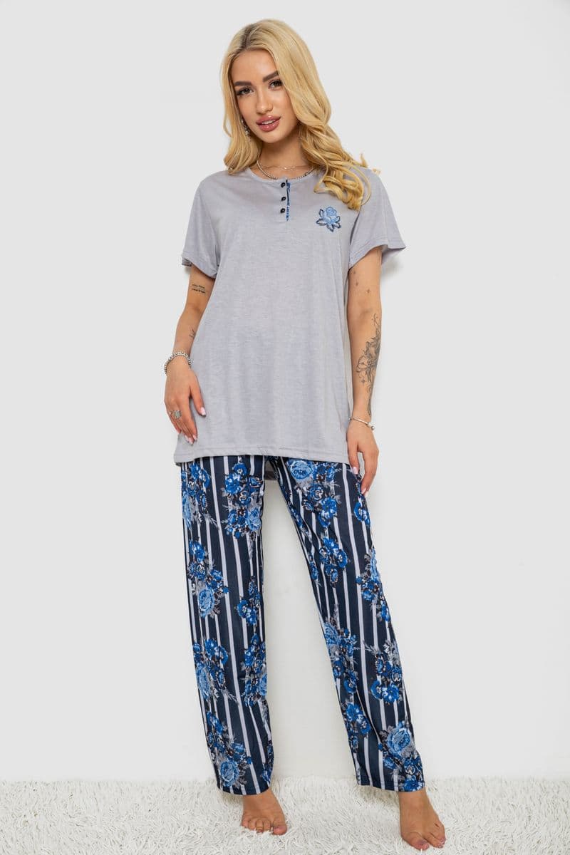 Піжама жіноча з принтом, колір сірий, 243R5886 - зображення 1