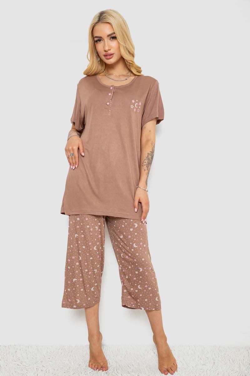 Піжама жіноча з принтом, колір мокко, 243R7021 - зображення 1