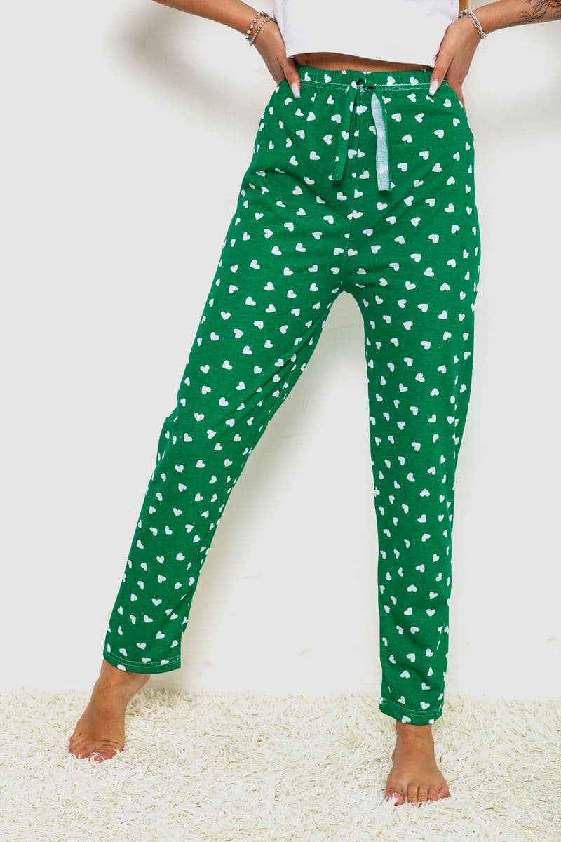 Штани жіночі домашні, колір зелений, 238R57854-1 - зображення 1
