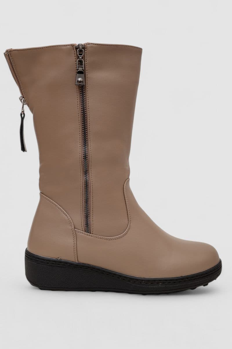 Чоботи жіночі зимові на хутрі, колір бежевий, 243RY203 - зображення 1