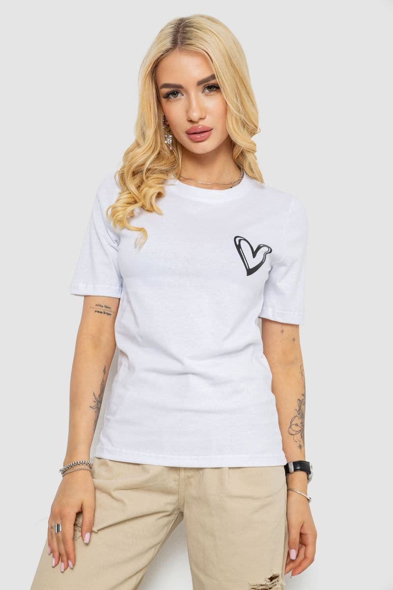 Жіноча футболка з принтом, колір білий, 241R128 - зображення 1