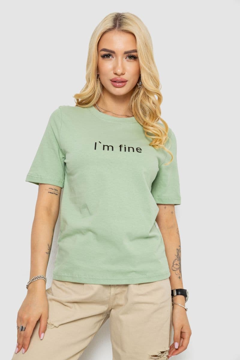 Футболка жіноча з принтом, колір оливковий, 241R1833 - зображення 1