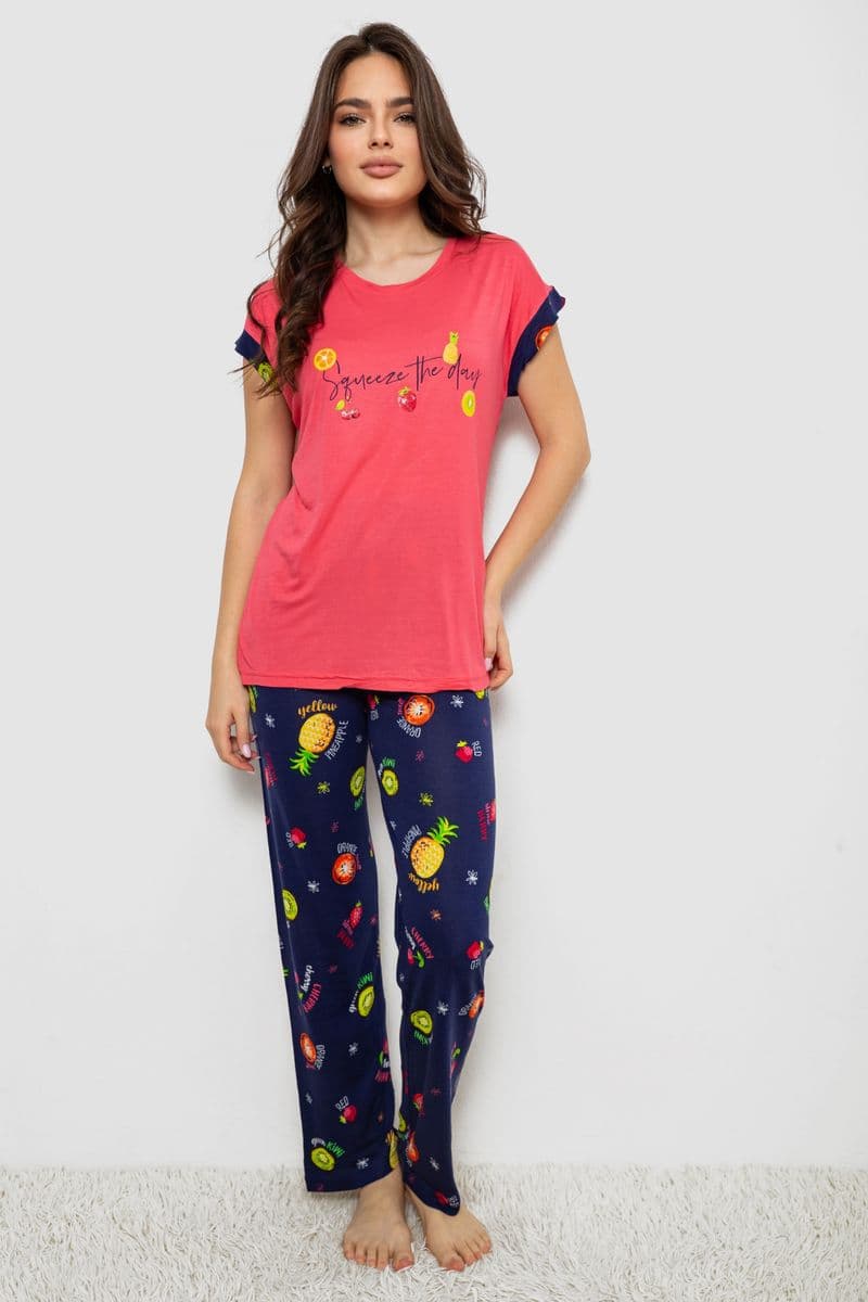 Піжама жіноча з принтом, колір рожевий, 243R2121 - зображення 1