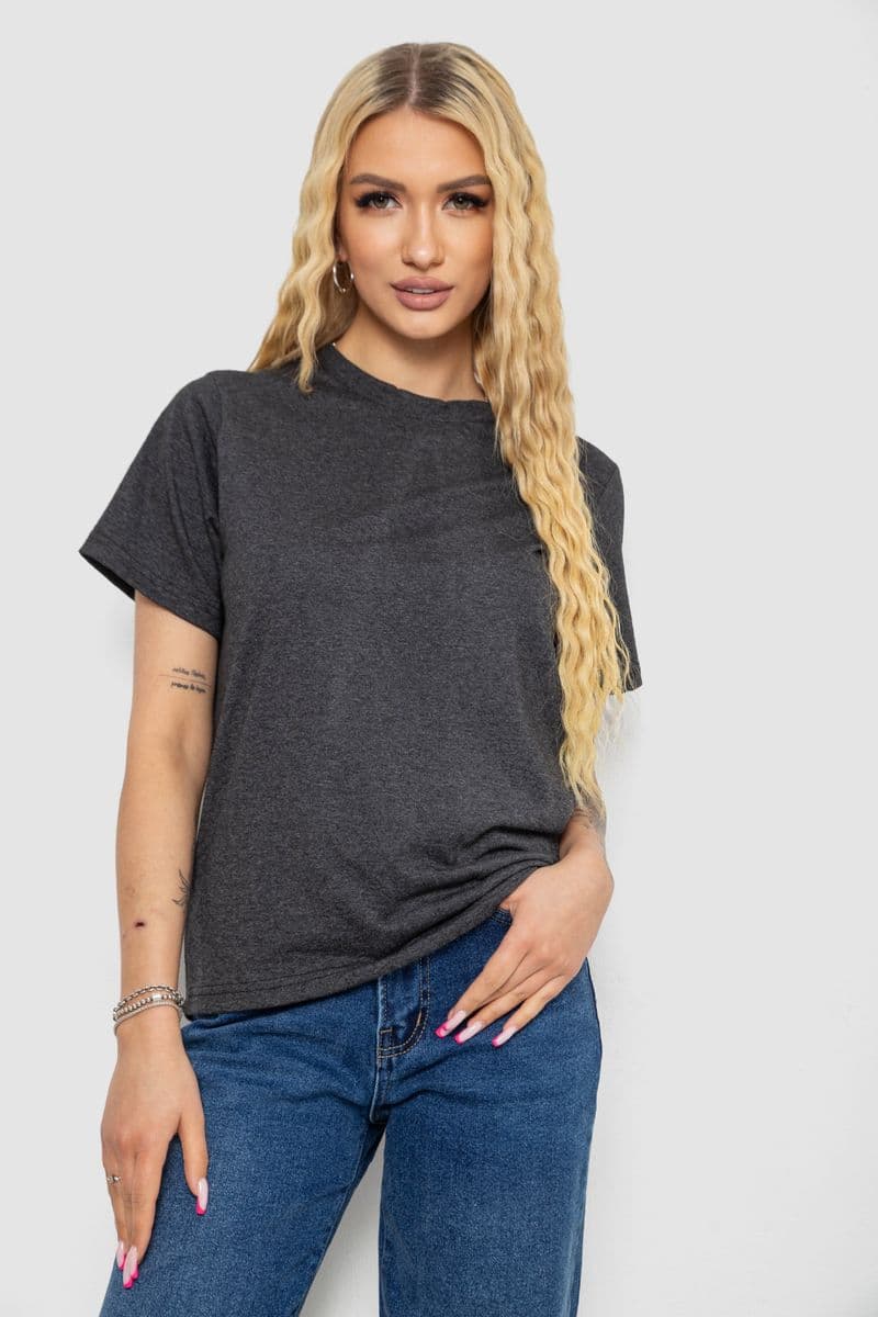 Футболка жіноча однотонна, колір темно-сірий, 238R111 - зображення 1