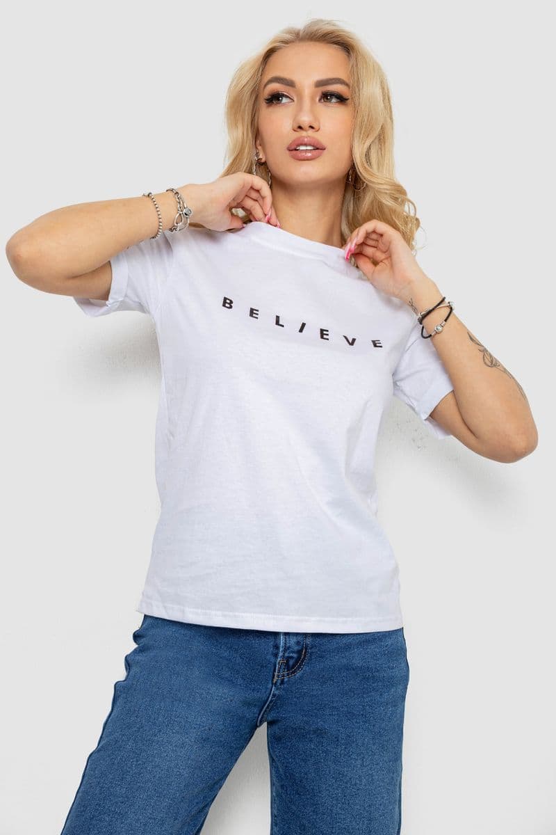 Футболка жіноча з принтом, колір біло-чорний, 238R57376 - зображення 1