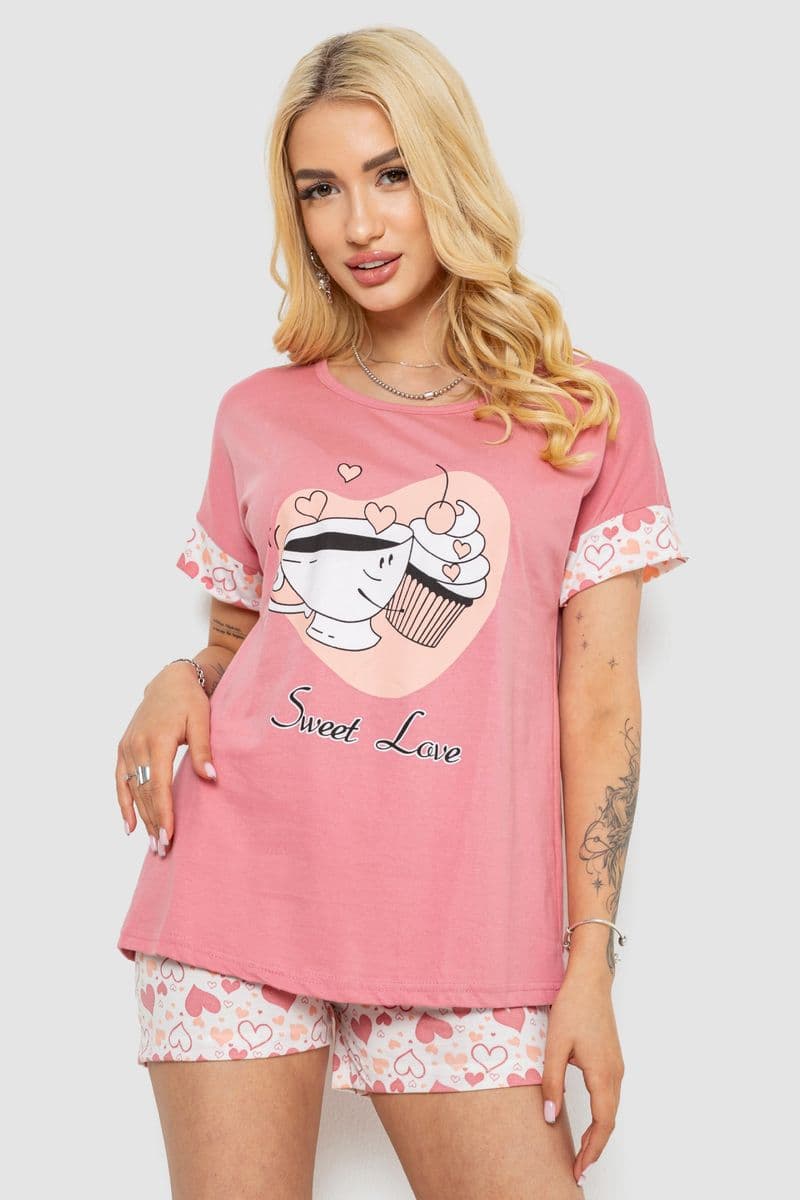 Піжама жіноча з принтом, колір пудровий, 243R3046 - зображення 1