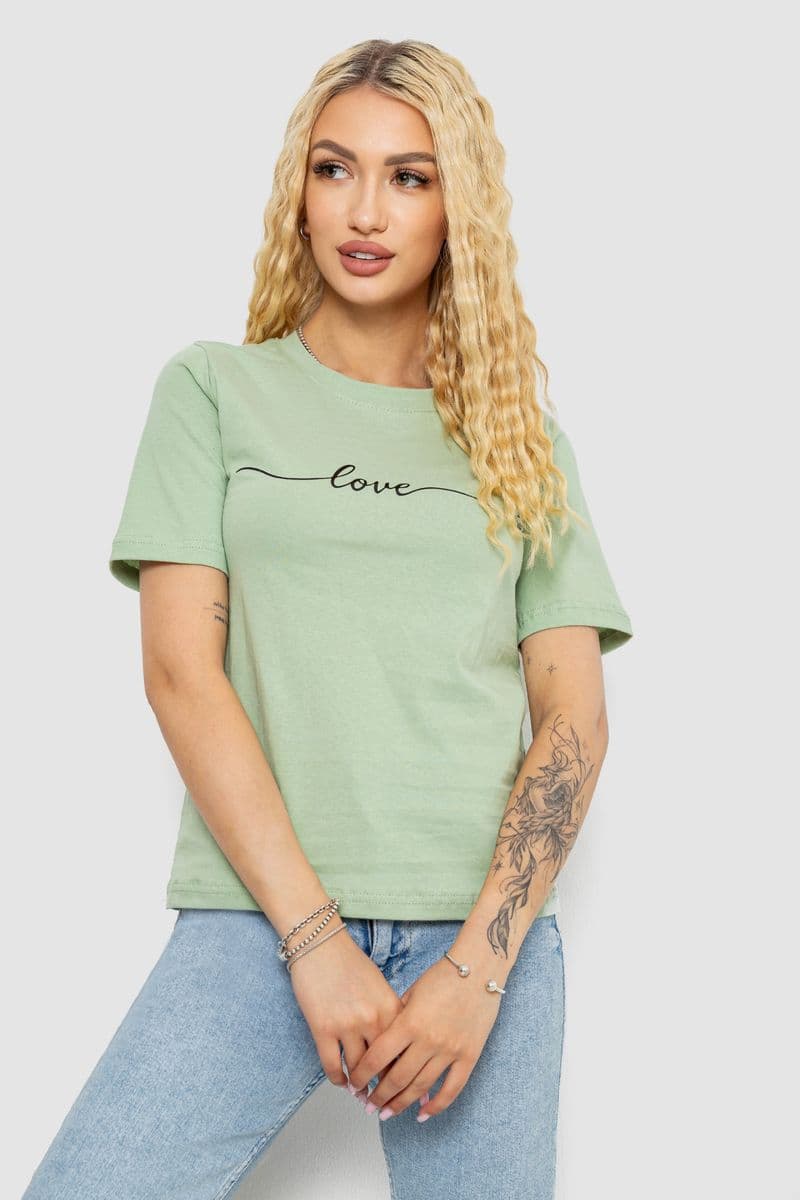 Футболка жіноча з принтом, колір оливковий, 241R133 - зображення 1