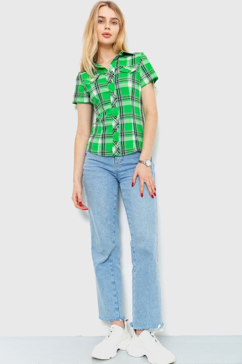 Сорочка жіноча в клітку, колір світло-зелений, 230R061-11 - зображення 1