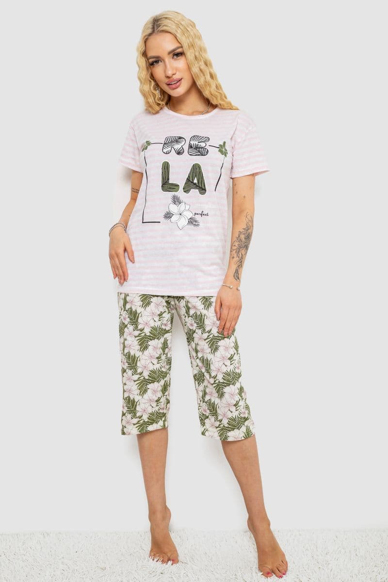 Піжама жіноча з принтом, колір рожево-зелений, 243R3757 - зображення 1